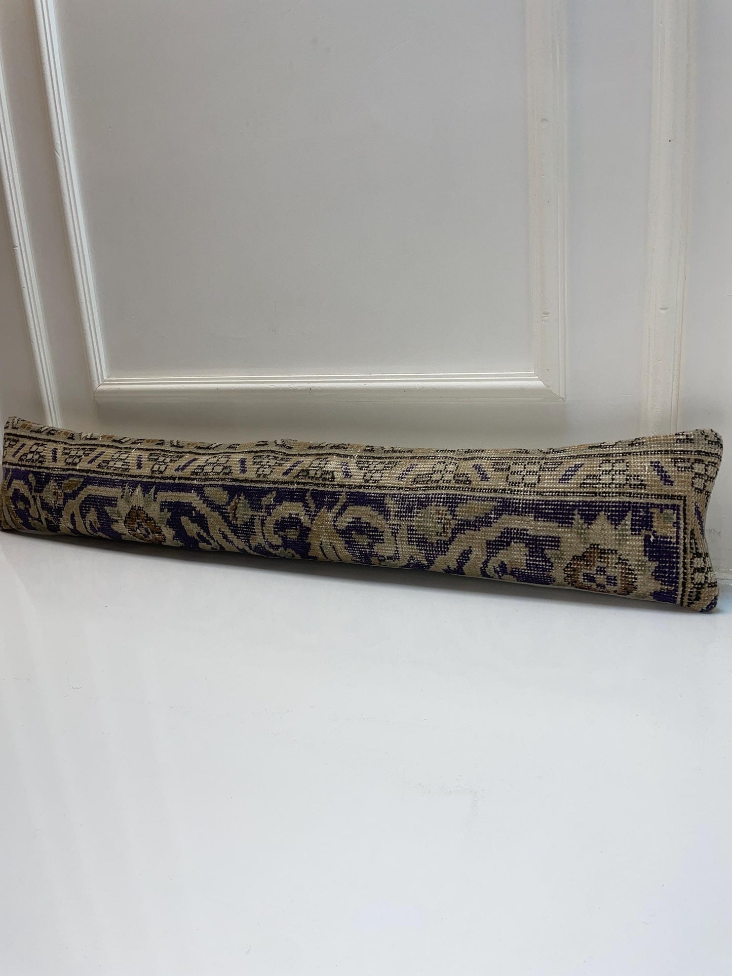 Navy Blue Patterned Kilim Pillow Cover, Classic Boho Long Cushion, Neutral Bench Decor