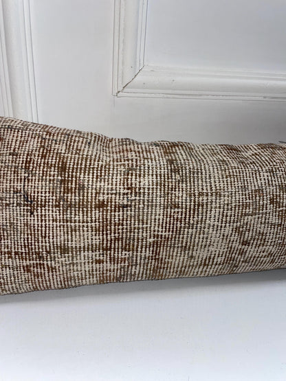 Minimal Neutral Kilim Pillow Cover, Soft Brown Beige Long Cushion, Bench Sofa Decor