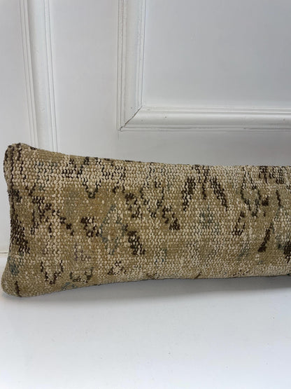 Abstract Zigzag Kilim Pillow Cover, Olive Neutral Long Cushion, Modern Rustic Bench Decor