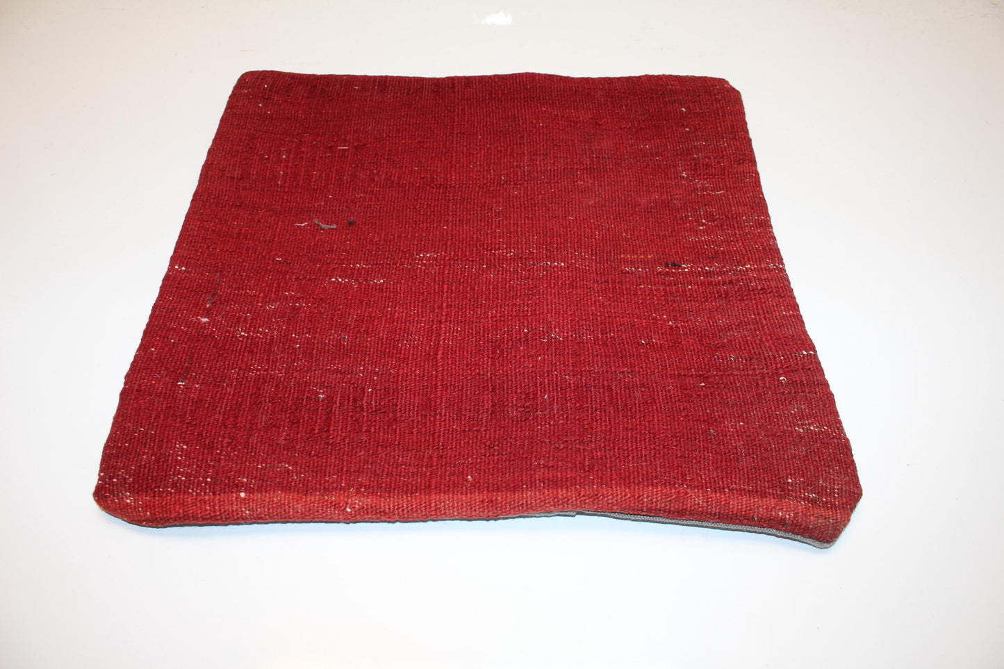 Solid Red Anatolian Cushion, Minimal Tribal Backside, Rustic Boho Home Decor(16x16 in)