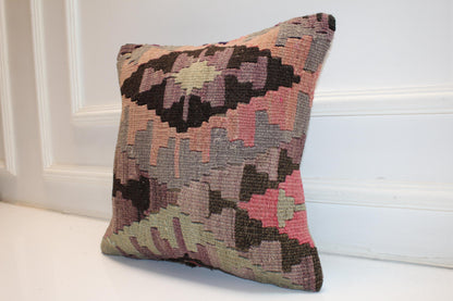 Pastel Anatolian Cushion, Geometric Tribal Pattern, Soft Boho Rustic Home Decor(16x16 in)