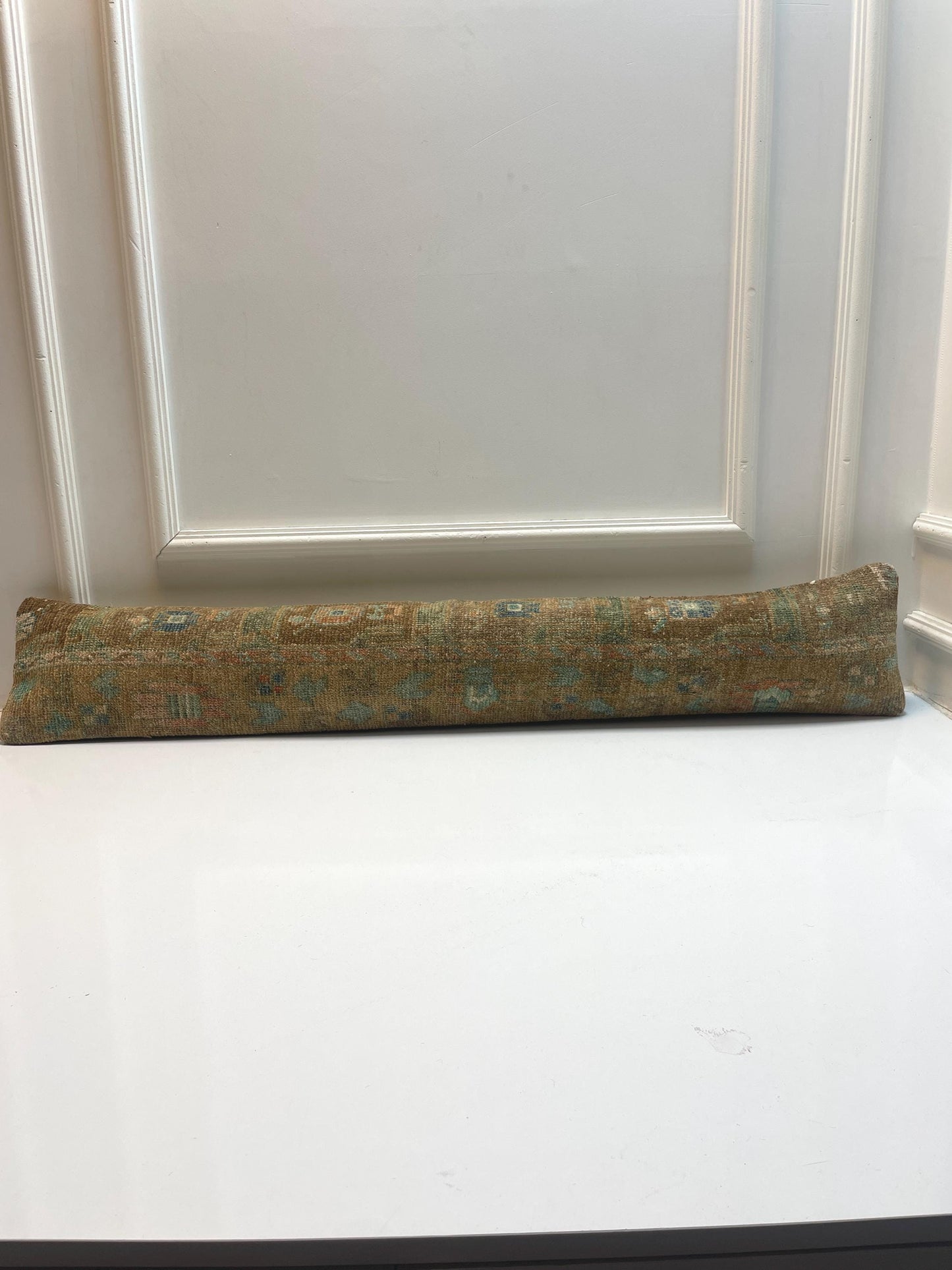 Earth Tone Kilim Pillow Cover, Teal Accent Boho Long Cushion, Neutral Bench Decor