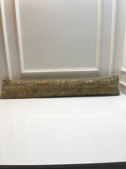 Earth Tone Kilim Pillow Cover, Teal Accent Boho Long Cushion, Neutral Bench Decor