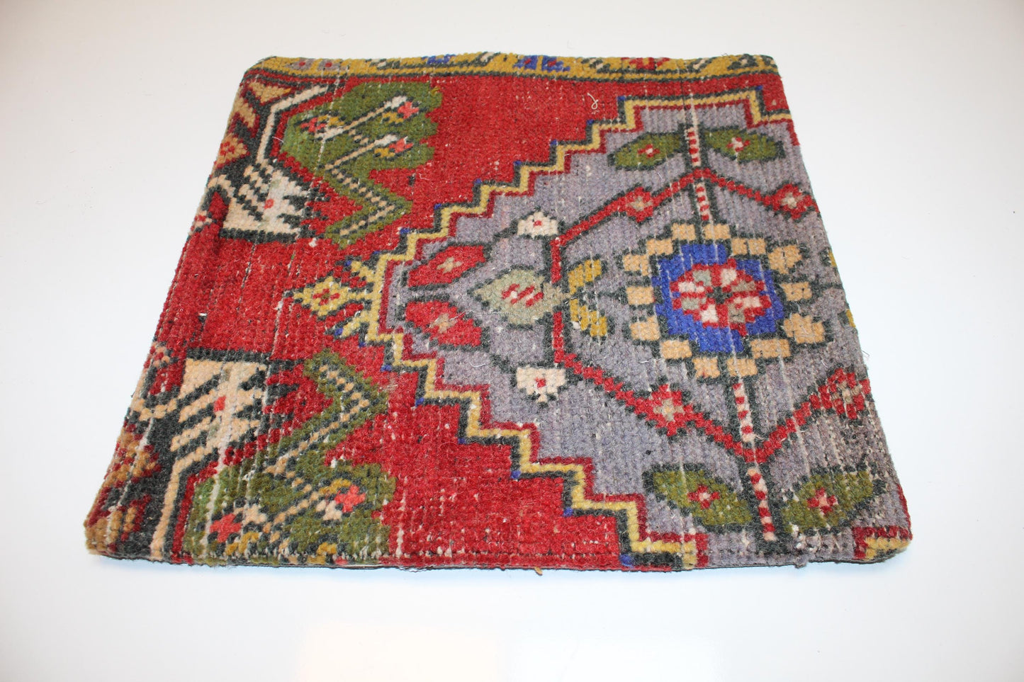 Red Multicolor Anatolian Rug Cushion, Bold Tribal Boho Home Decor(16x16 in)