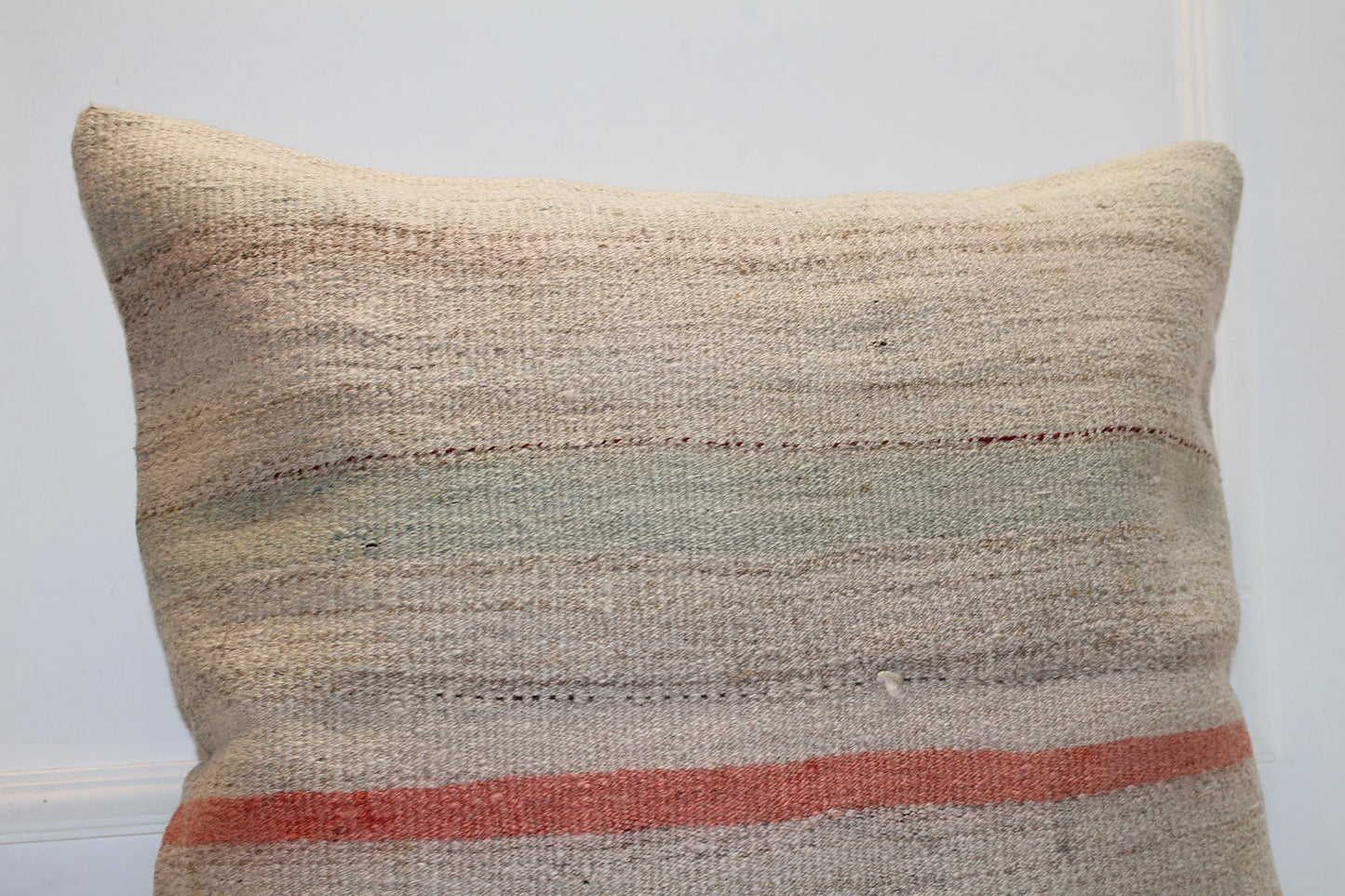 Vintage Turkish Kilim Pillow Cover | Neutral Striped Boho Cushion (27x27 inch)