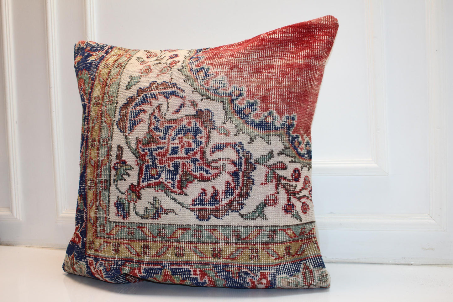 Red & Navy Classic Pattern Boho Cushion | Summer-Winter Garden Decor 27x27 ınch