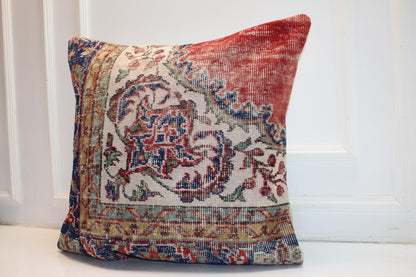 Red & Navy Classic Pattern Boho Cushion | Summer-Winter Garden Decor 27x27 ınch