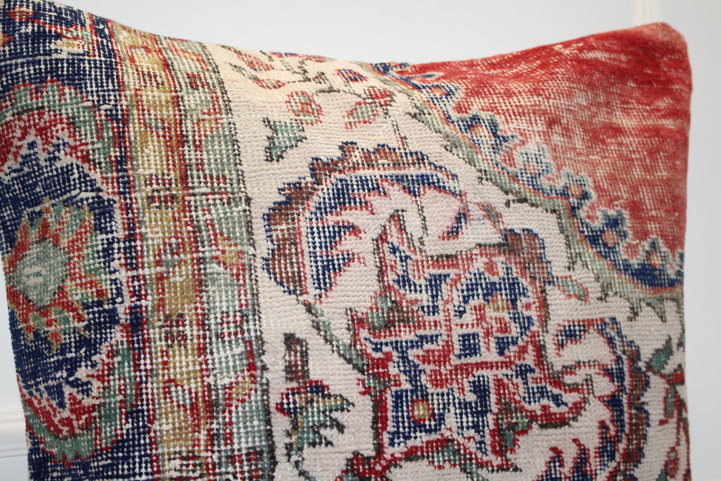 Red & Navy Classic Pattern Boho Cushion | Summer-Winter Garden Decor 27x27 ınch