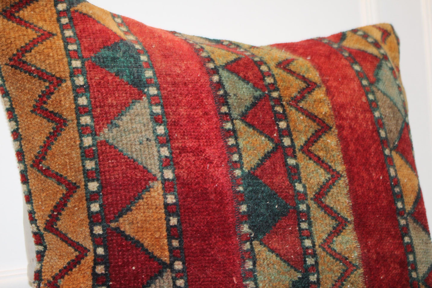 Red & Green Striped Geometric Boho Cushion | Summer- Winter Garden Decor 27x27 ınch