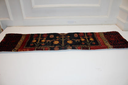 Vintage Turkish Kilim Lumbar Pillow Cover | Black Floral Bed Bench Cushion