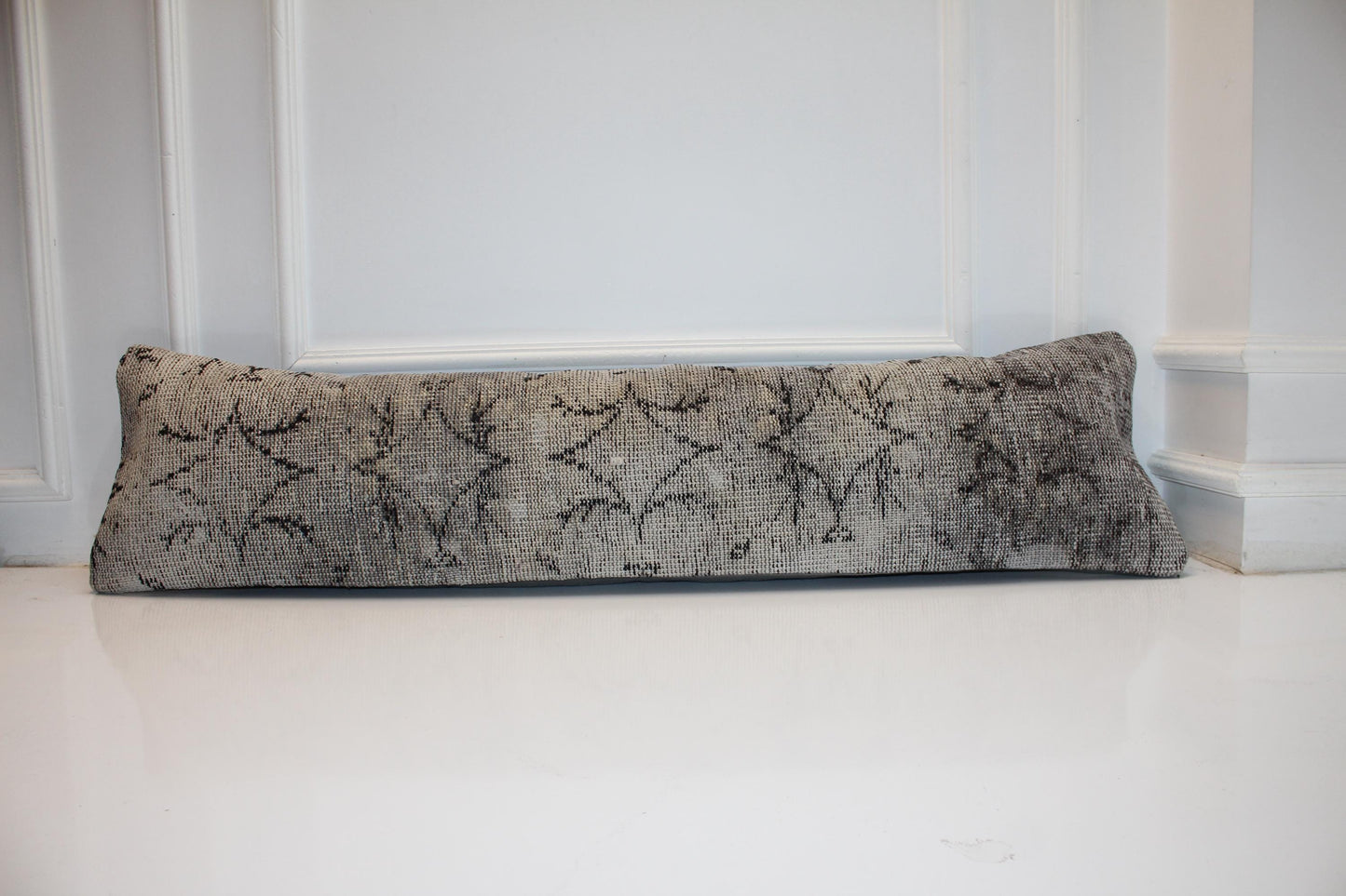 Handmade Turkish Kilim Lumbar Pillow Cover | Gray Woven Rug Cushion