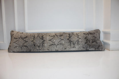 Handmade Turkish Kilim Lumbar Pillow Cover | Gray Woven Rug Cushion