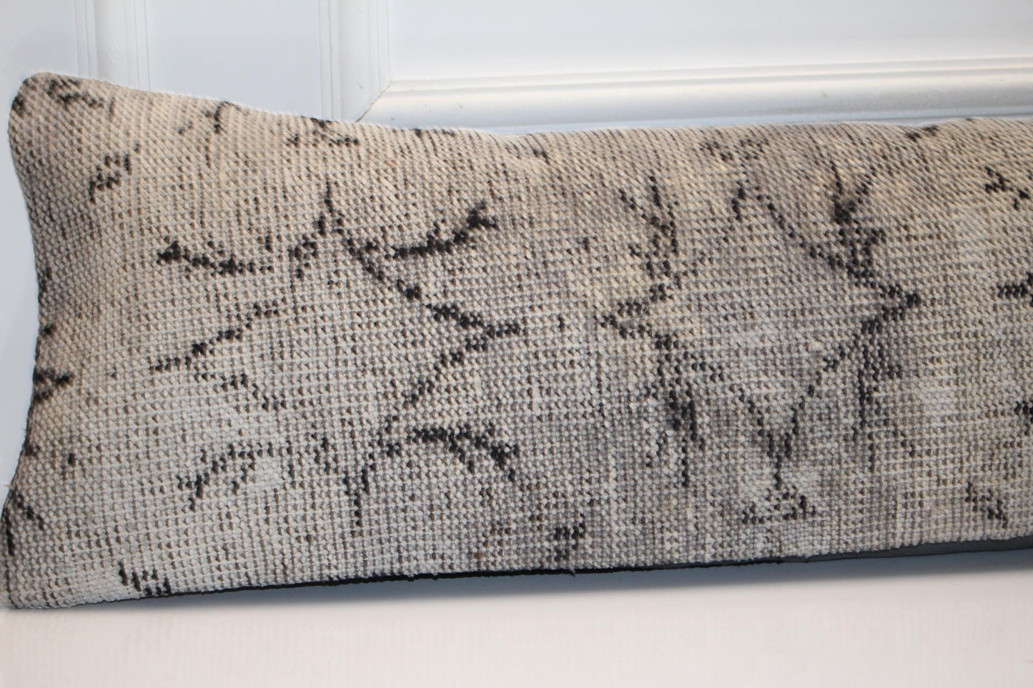 Handmade Turkish Kilim Lumbar Pillow Cover | Gray Woven Rug Cushion