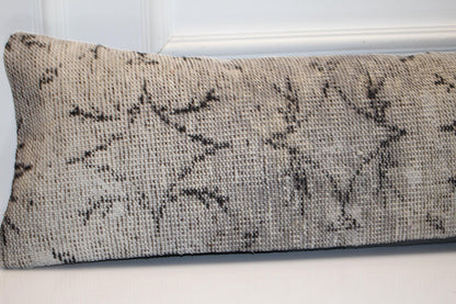 Handmade Turkish Kilim Lumbar Pillow Cover | Gray Woven Rug Cushion