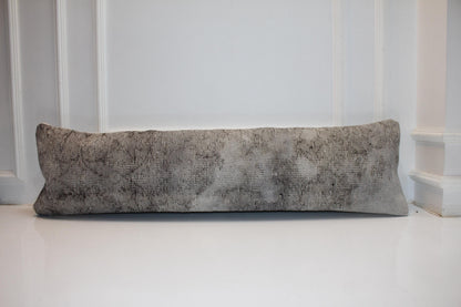 Handmade Turkish Kilim Lumbar Pillow Cover | Gray Woven Rug Cushion (12x48 in.)