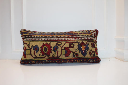 Handmade Turkish Kilim Lumbar Pillow Cover | Ethnic Woven Rug