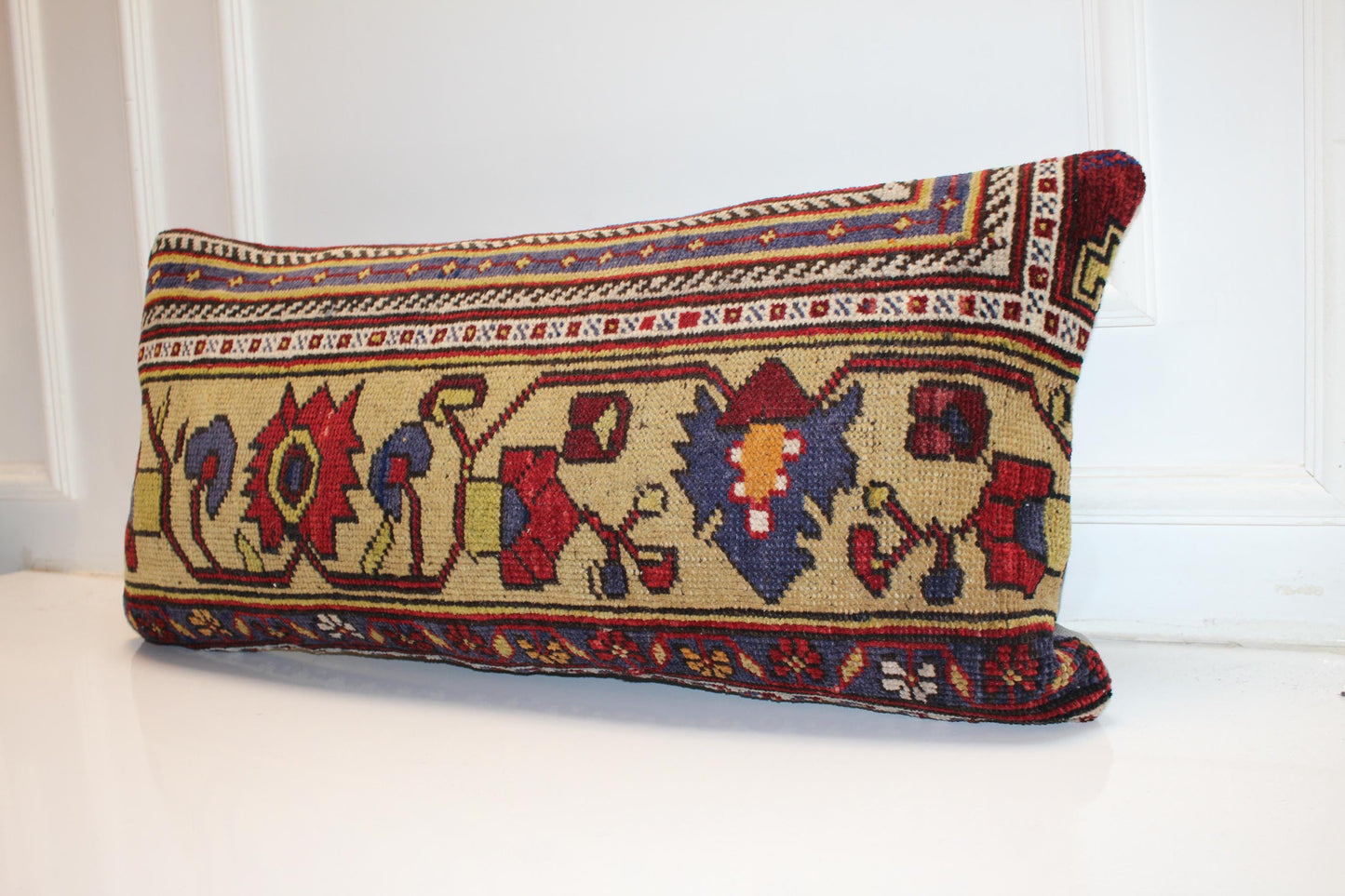 Handmade Turkish Kilim Lumbar Pillow Cover | Ethnic Woven Rug