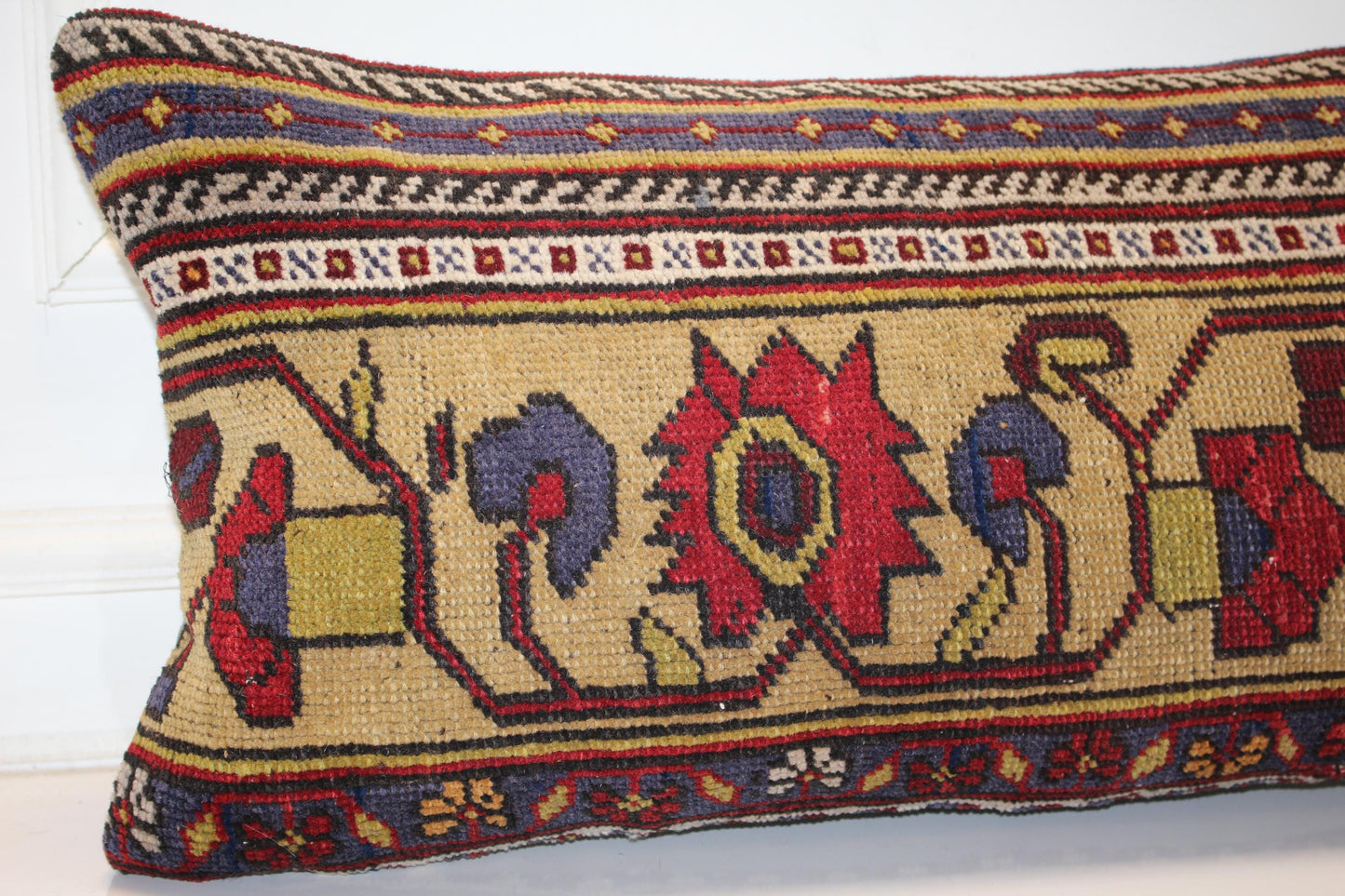 Handmade Turkish Kilim Lumbar Pillow Cover | Ethnic Woven Rug
