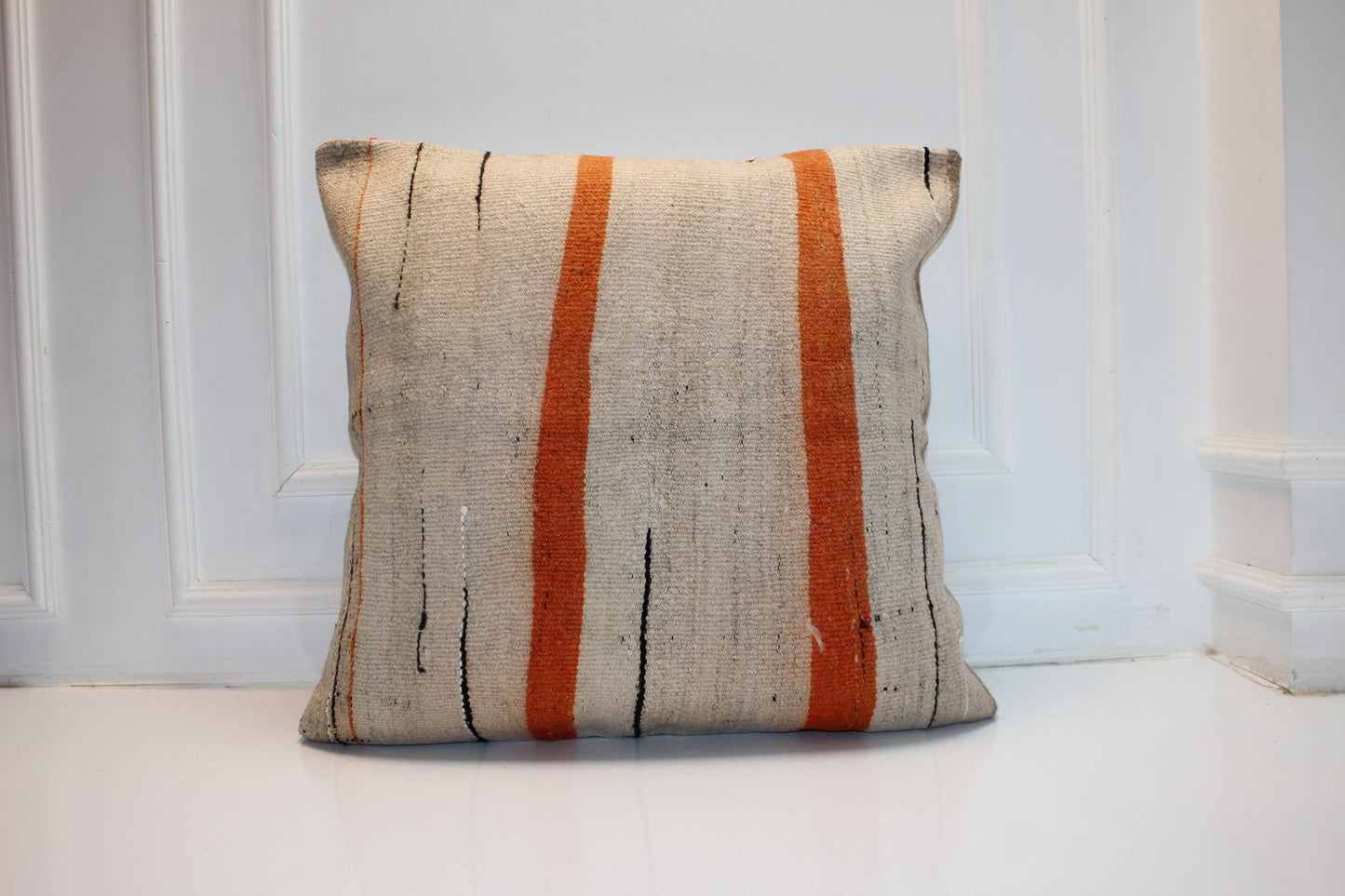 Vintage Turkish Kilim Pillow Cover, Striped Boho Cushion, 27x27 Inch