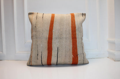 Vintage Turkish Kilim Pillow Cover, Striped Boho Cushion, 27x27 Inch