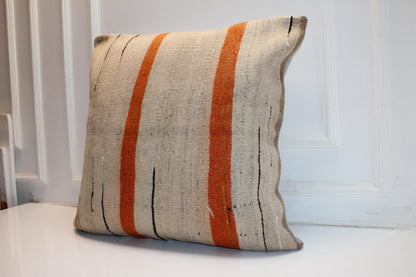 Vintage Turkish Kilim Pillow Cover, Striped Boho Cushion, 27x27 Inch