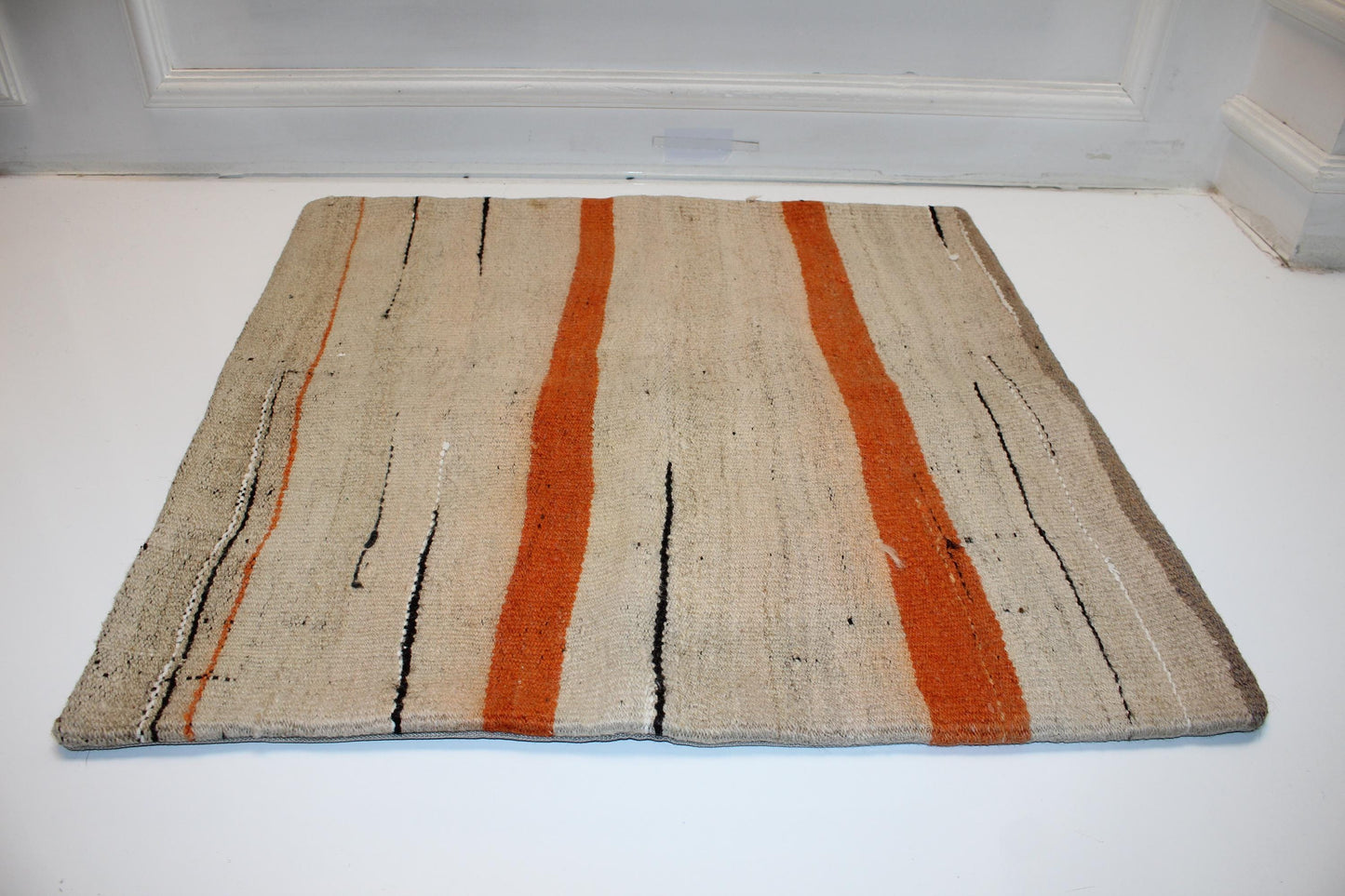 Vintage Turkish Kilim Pillow Cover, Striped Boho Cushion, 27x27 Inch