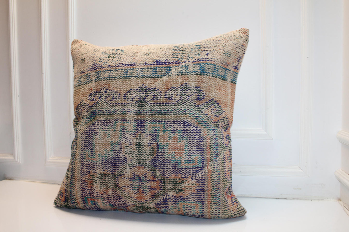 Vintage Turkish Kilim Pillow Cover, Boho Ethnic Cushion, 27x27 Inch