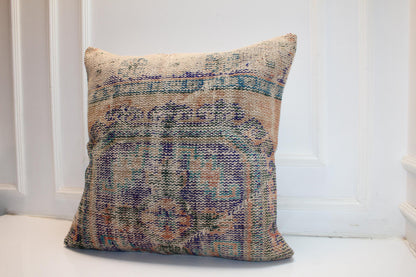 Vintage Turkish Kilim Pillow Cover, Boho Ethnic Cushion, 27x27 Inch