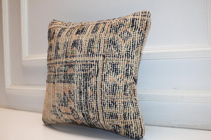 Neutral Beige Black Boho Cushion, Anatolian Pattern Decorative Pillow (16x16 in)