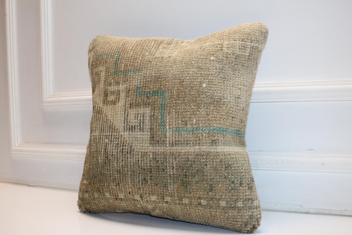Muted Olive Beige Cushion, Subtle Geometric Texture, Minimal Earth Tone Decor(16x16 in)