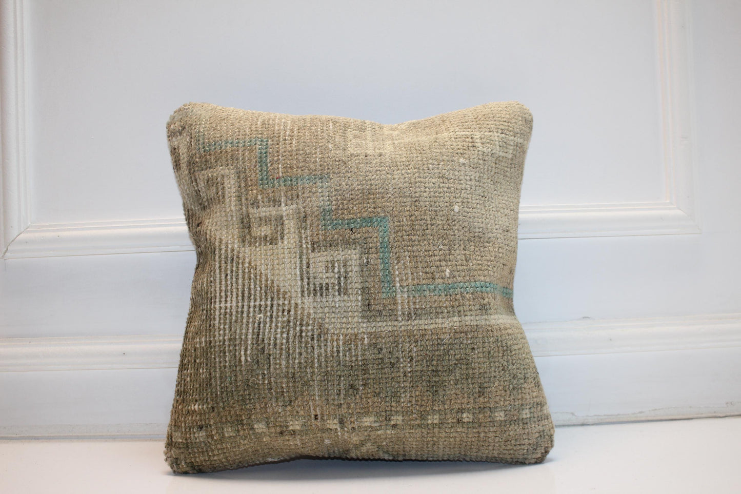 Muted Olive Beige Cushion, Subtle Geometric Texture, Minimal Earth Tone Decor(16x16 in)