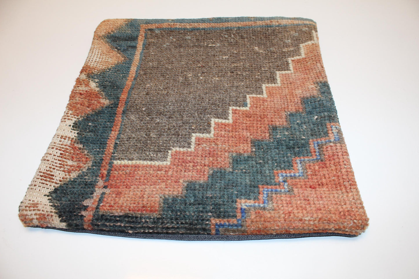 Rust Teal Stepped Motif Cushion, Earthy Geometric Textile, Modern Nomad Home Accent(16x16 in)