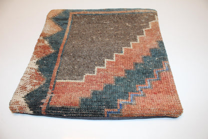 Rust Teal Stepped Motif Cushion, Earthy Geometric Textile, Modern Nomad Home Accent(16x16 in)