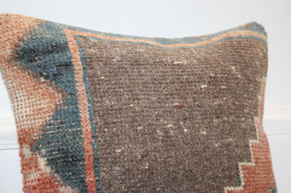Rust Teal Stepped Motif Cushion, Earthy Geometric Textile, Modern Nomad Home Accent(16x16 in)