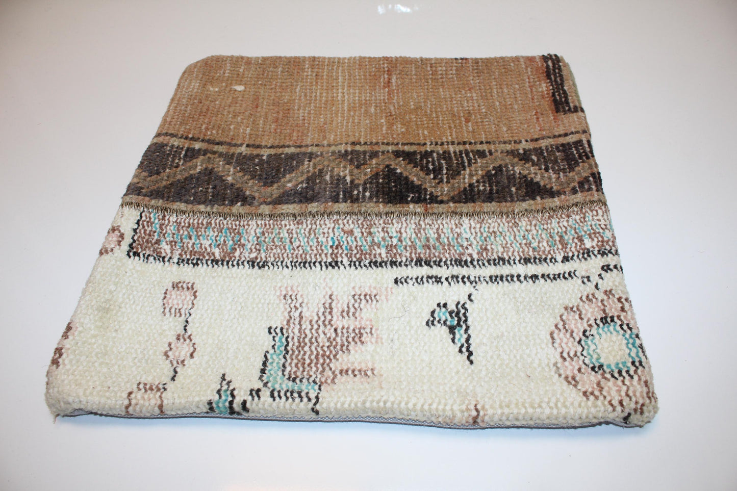 Neutral Tribal Patchwork Cushion, Earth Washed Textile, Organic Boho Home Accent(16x16 in)