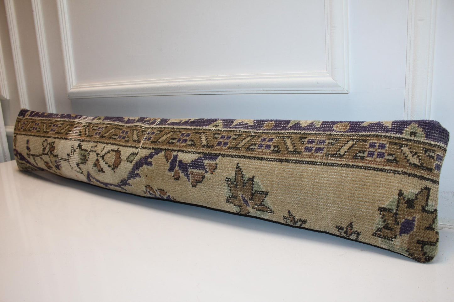 Floral Kilim Cushion in Earthy Neutrals, Antique Style Long Pillow