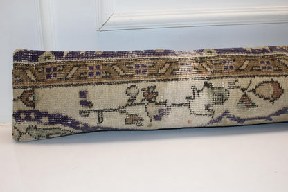 Floral Kilim Cushion in Earthy Neutrals, Antique Style Long Pillow