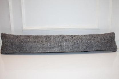 Solid Grey Kilim Cushion, Minimal Long Pillow for Modern Interiors