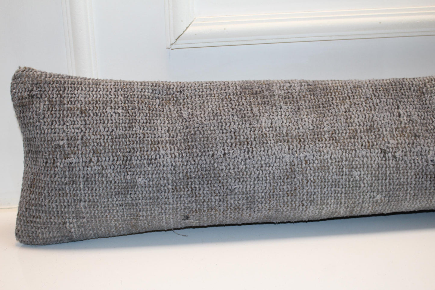 Solid Grey Kilim Cushion, Minimal Long Pillow for Modern Interiors