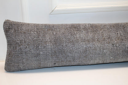 Solid Grey Kilim Cushion, Minimal Long Pillow for Modern Interiors