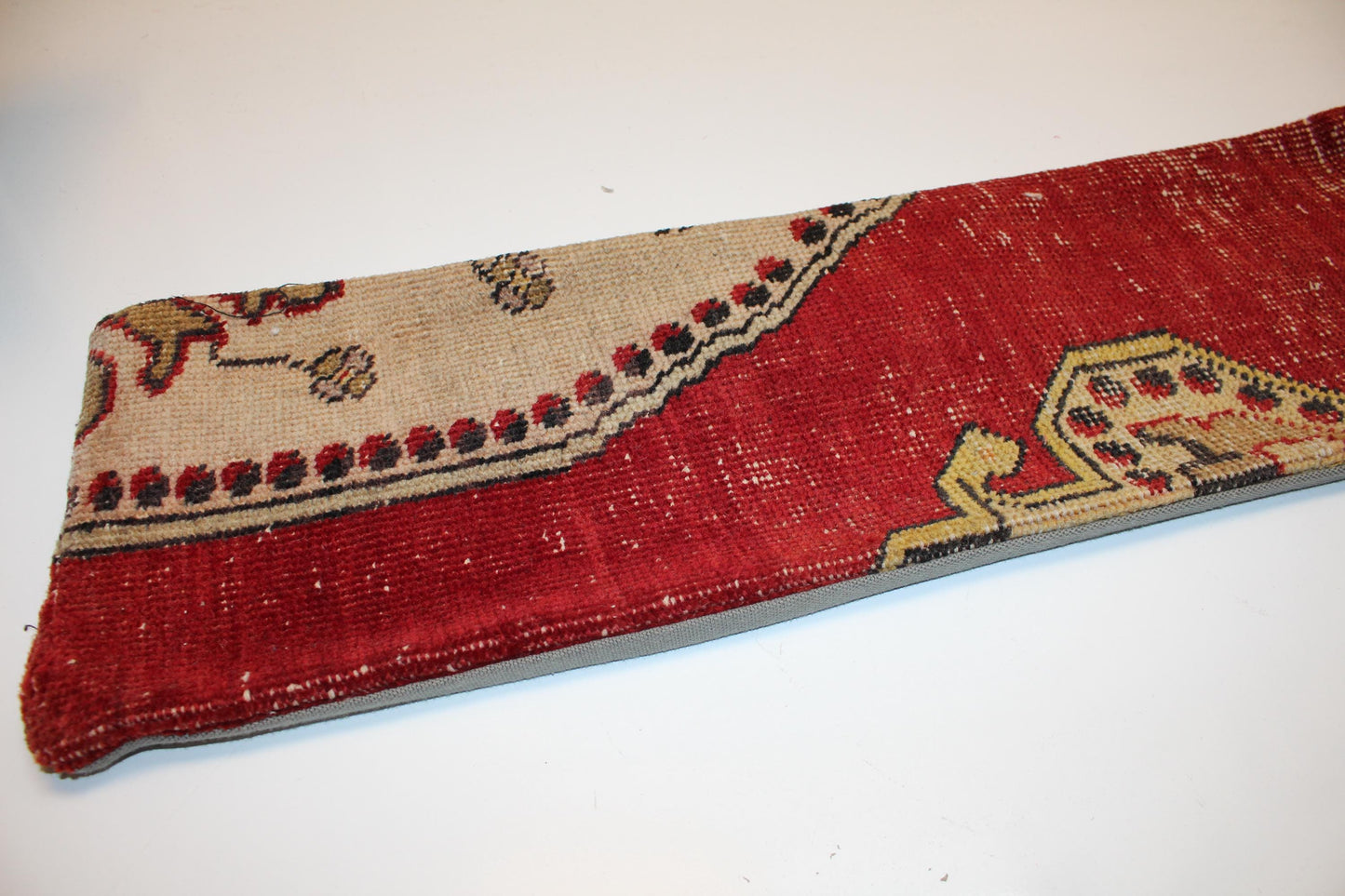 Red & Beige Kilim Cushion, Bold Pattern Long Pillow for Statement Decor