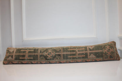 Geometric Kilim Cushion in Olive & Blush Tones, Long Earthy Decor Pillow
