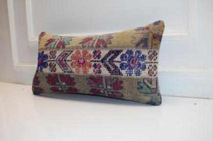 12x24 inc Boho Tribal Cushion, Handmade Anatolian Rug Pillow, Neutral Earth Tones