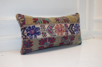 12x24 inc Boho Tribal Cushion, Handmade Anatolian Rug Pillow, Neutral Earth Tones