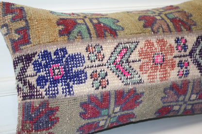 12x24 inc Boho Tribal Cushion, Handmade Anatolian Rug Pillow, Neutral Earth Tones
