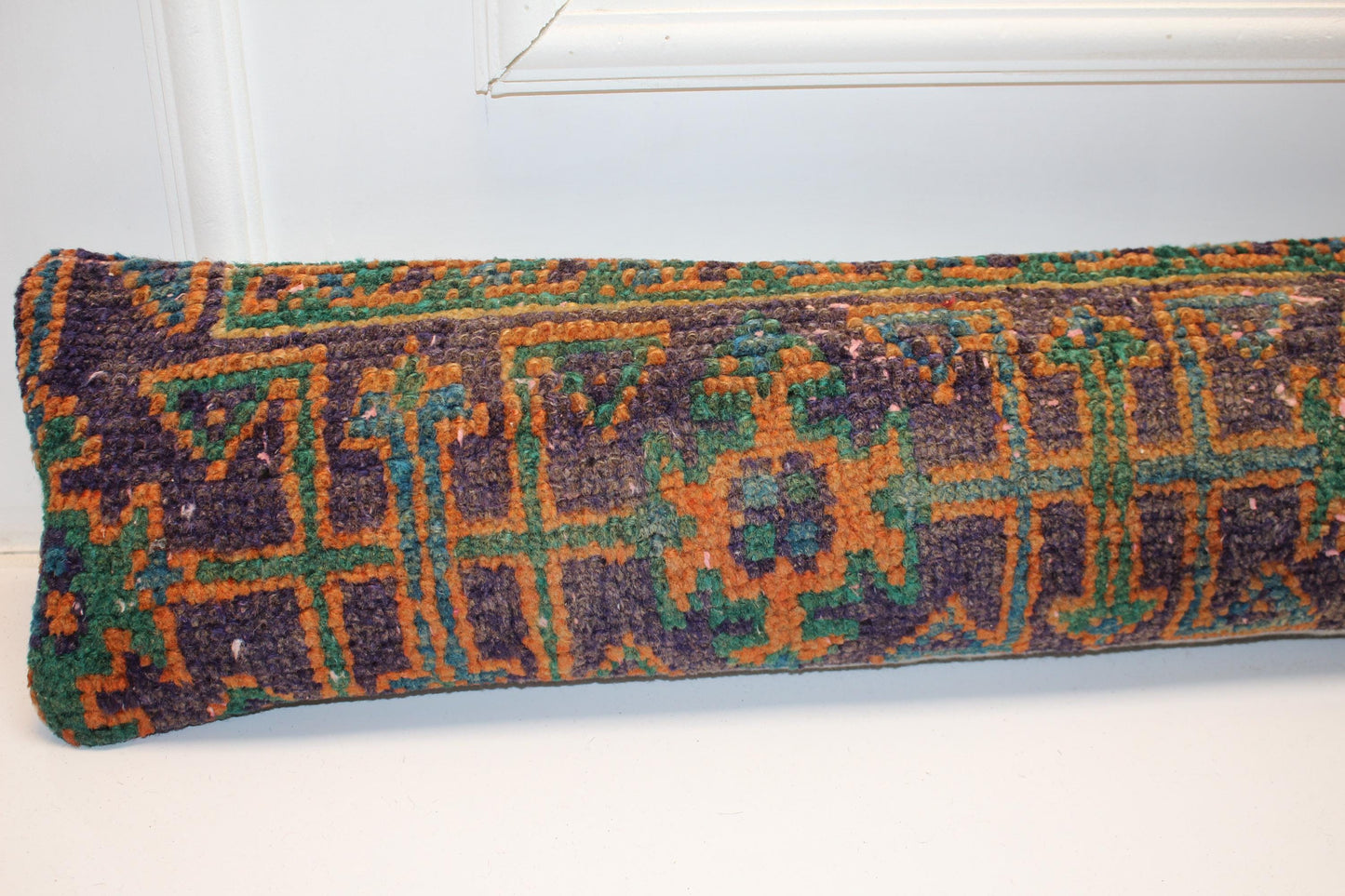 Green Orange Purple Boho Bench Cushion, Handwoven Anatolian Rug Pillow