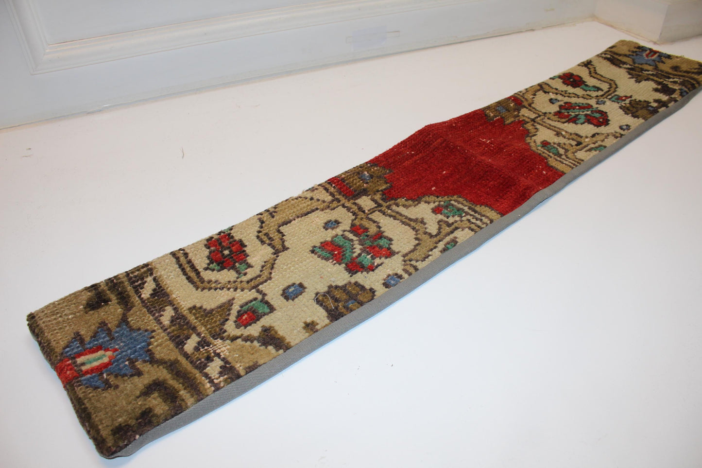Red Center Boho Bench Cushion, Handwoven Anatolian Rug Pillow