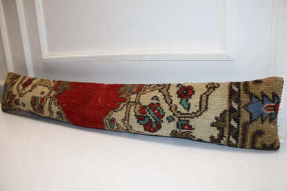 Red Center Boho Bench Cushion, Handwoven Anatolian Rug Pillow