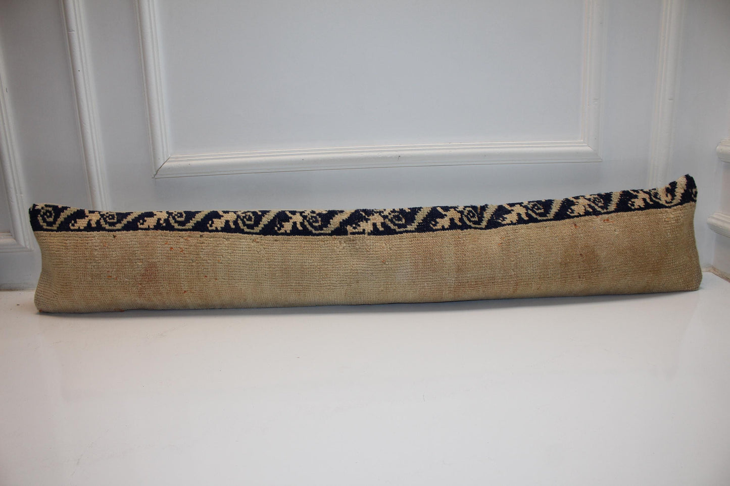 Beige Black Minimal Boho Bench Cushion, Handwoven Anatolian Rug Pillow