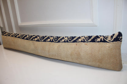 Beige Black Minimal Boho Bench Cushion, Handwoven Anatolian Rug Pillow